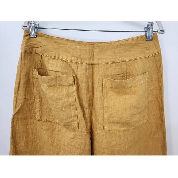 New NWT Lou & Grey 100% Linen Mustard Yellow Wide Leg Button Fly Pants Size 12 - Picture 5 of 8